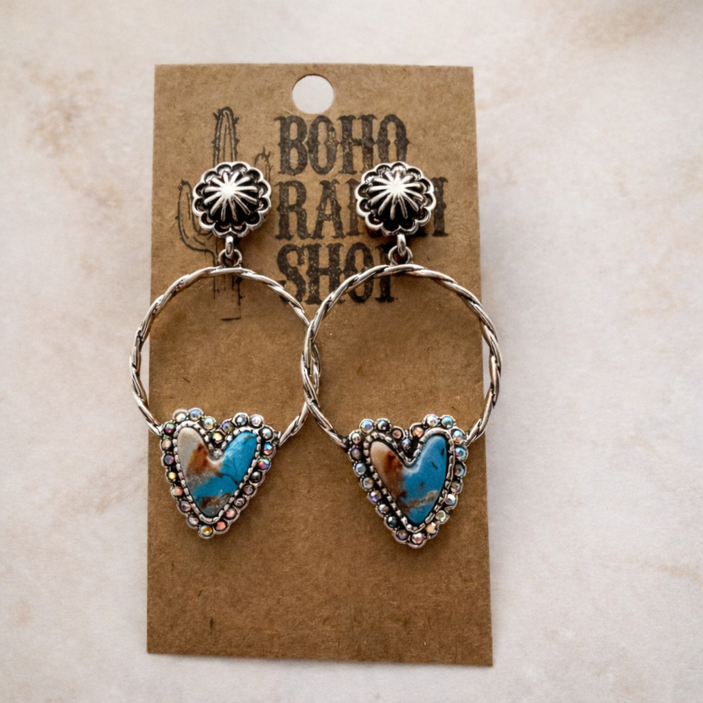 Turquoise Heart Hoop Earrings