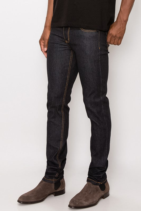 Skinny Fit Raw Denim Jeans-Black