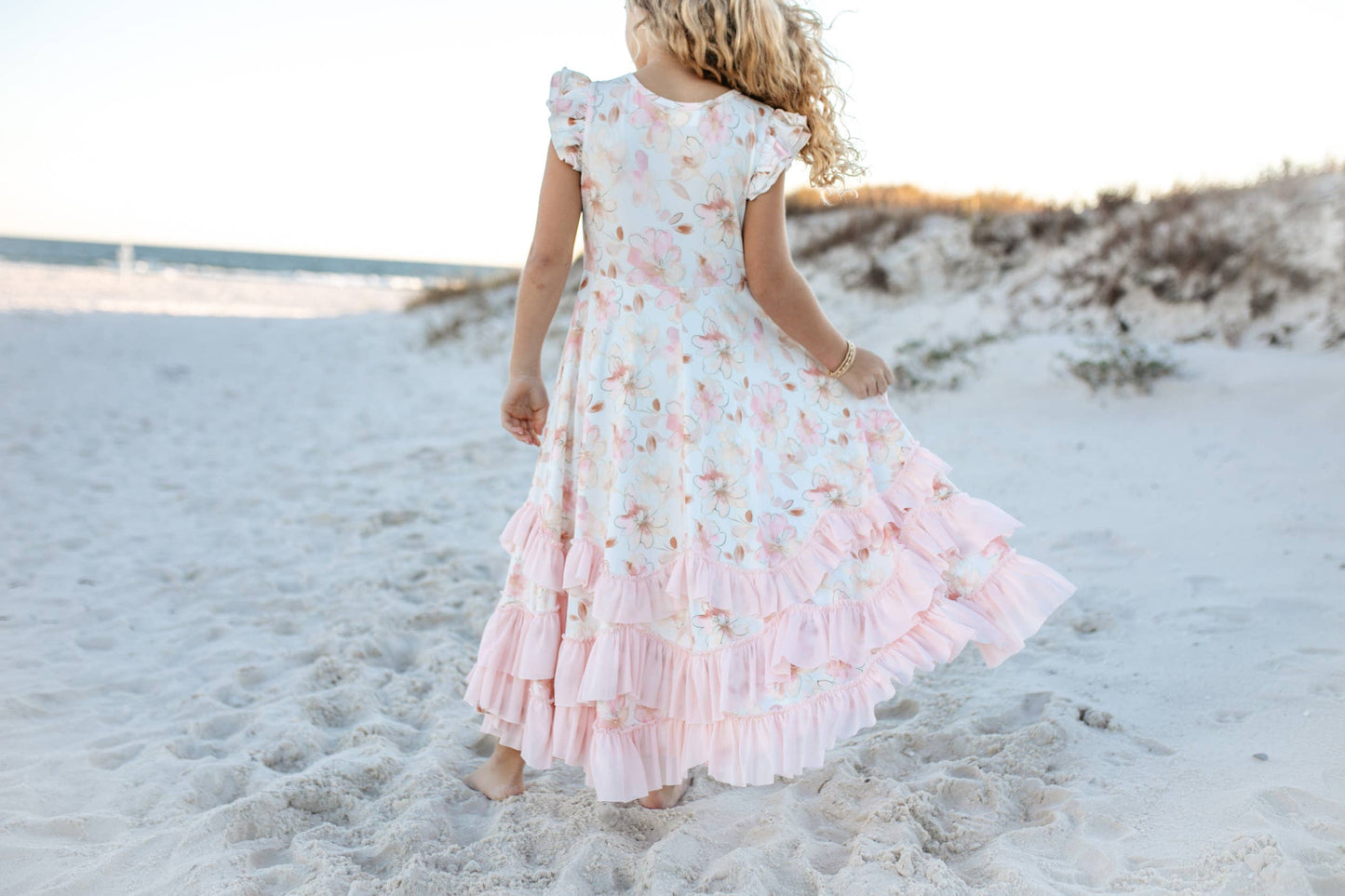Girls Blush Flutter Ruffles Dress