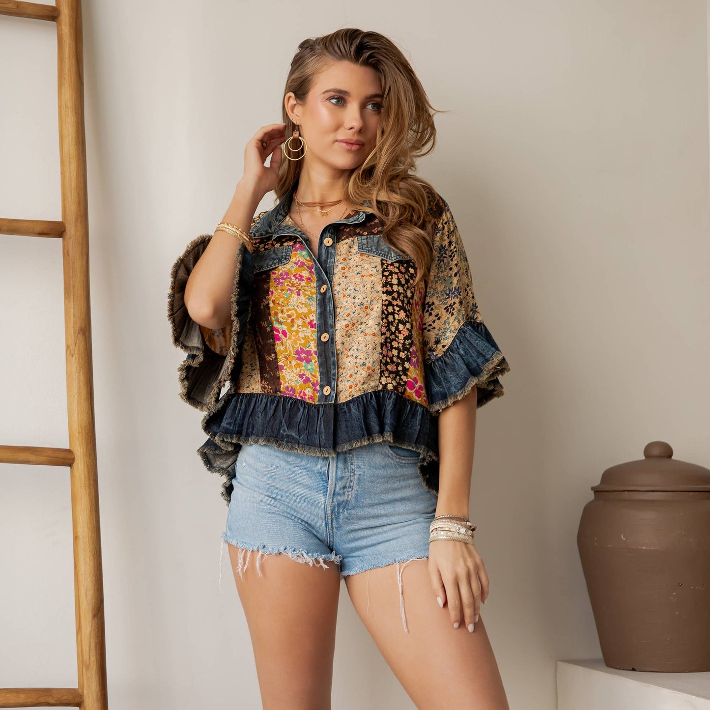 Crop Jacket with Ruffled Hem