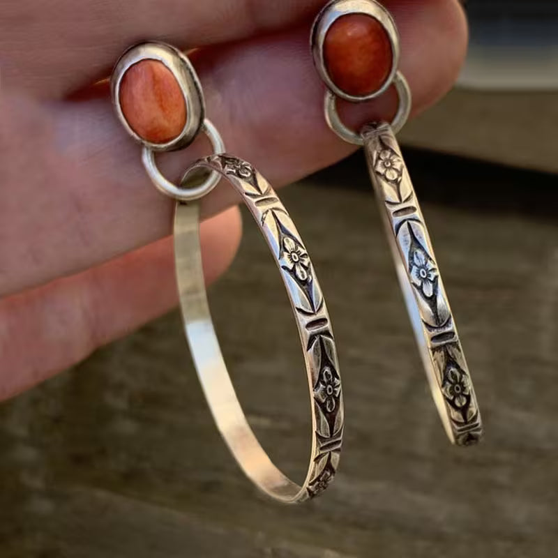 Stone Hoop Earrings