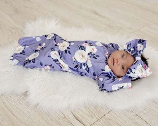 Infant Lavender Gown And Bow Headband