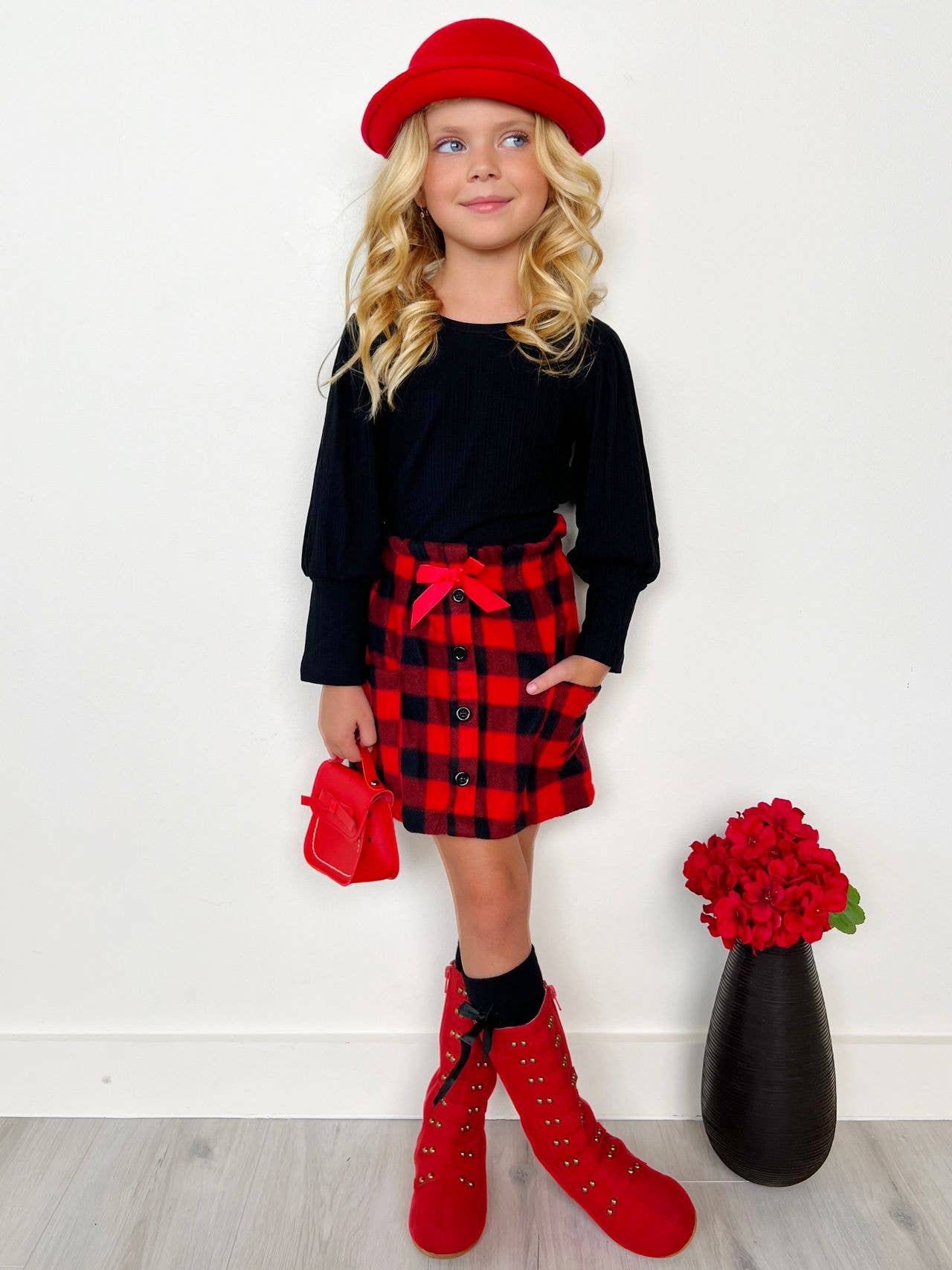 Girls Plaid Skirt Set