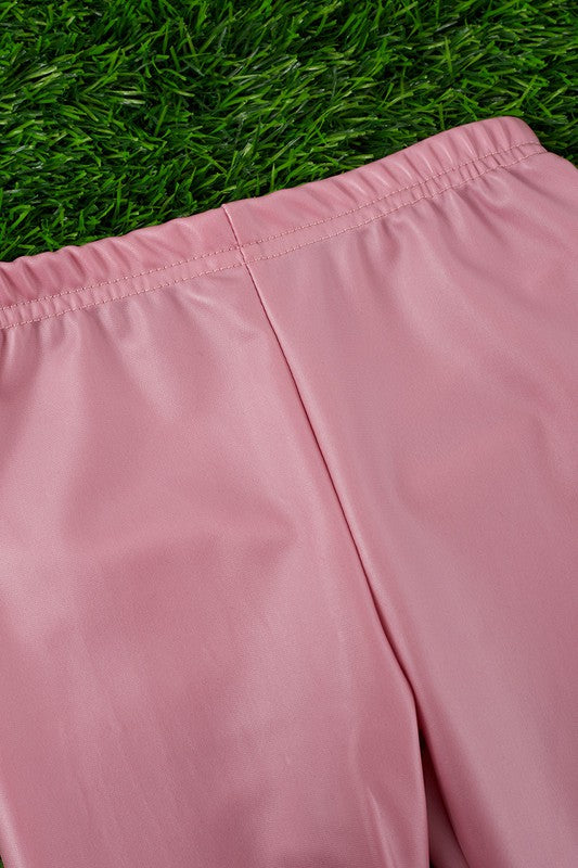 Girls Pink Faux Leather Leggings