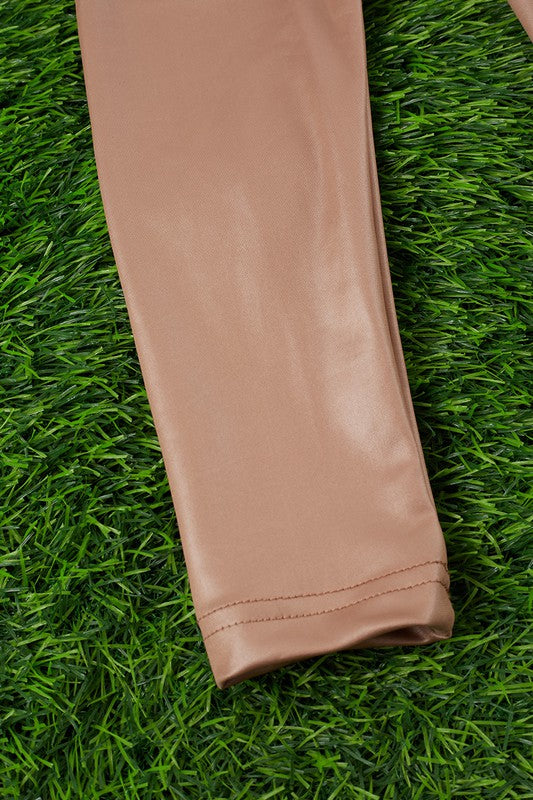 Girls Tan Silk Stretchy Leggings