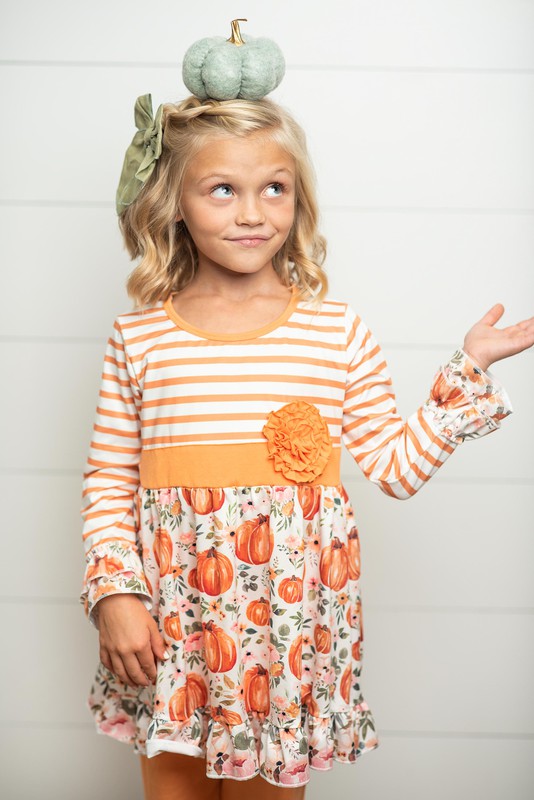Kids Pumpkin Stripe Ruffle Pant Set
