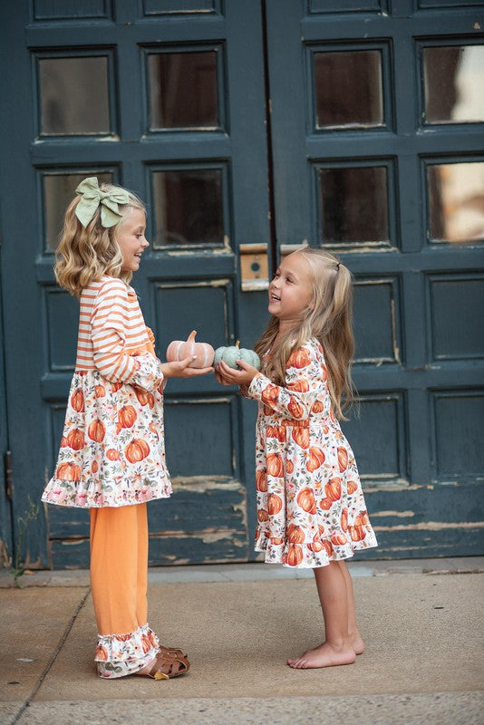 Kids Pumpkin Stripe Ruffle Pant Set