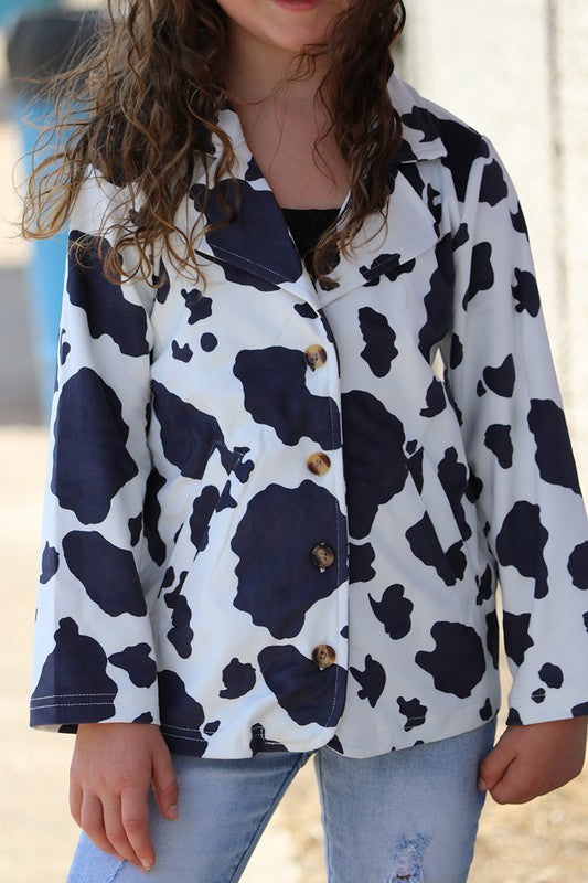 Girls Cow Print Blazer w/ Pockets
