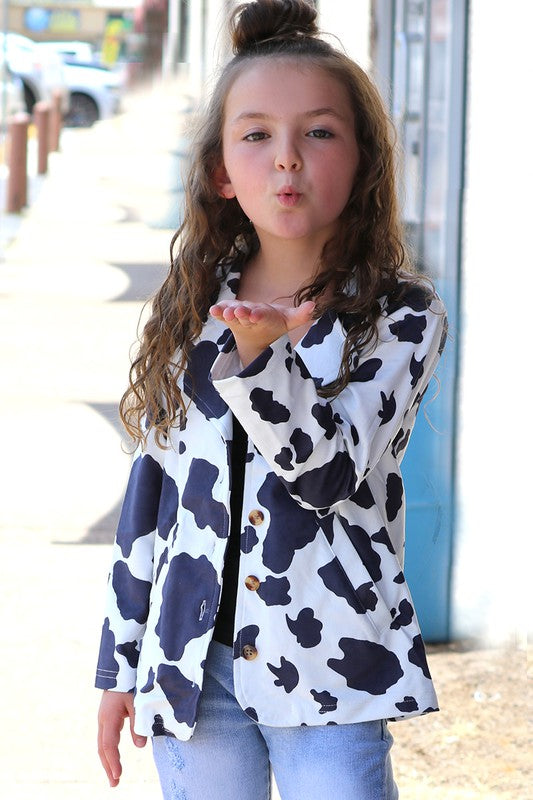 Girls Cow Print Blazer w/ Pockets