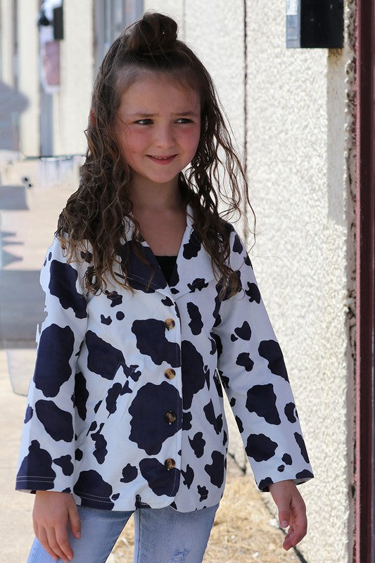 Girls Cow Print Blazer w/ Pockets