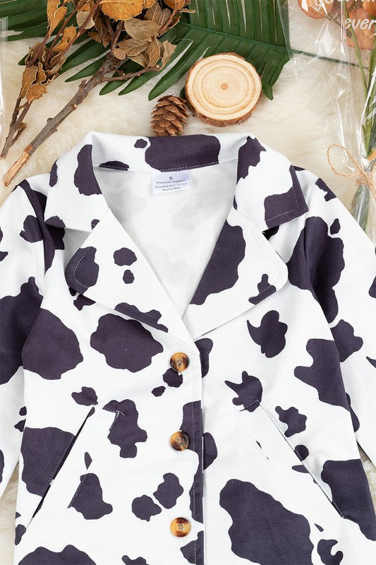 Girls Cow Print Blazer w/ Pockets