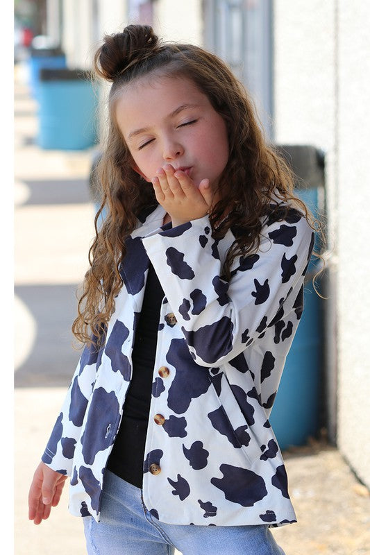 Girls Cow Print Blazer w/ Pockets