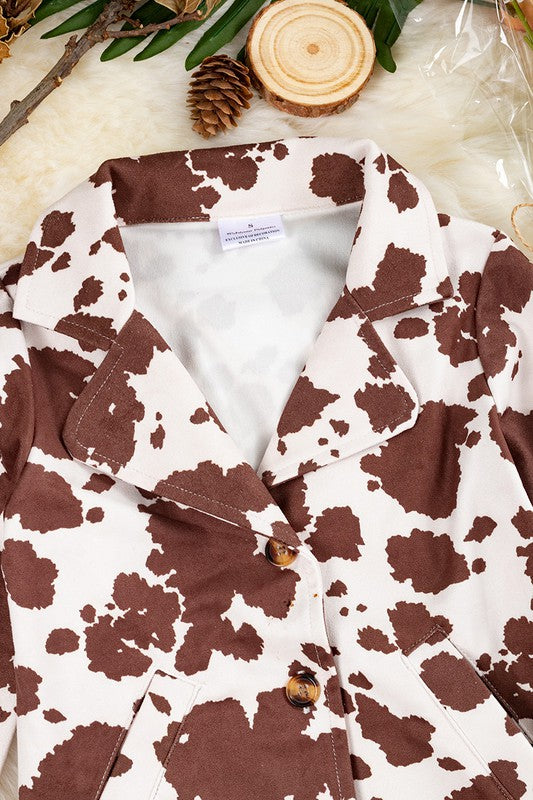 Girls Cow Print Blazer w/ Pockets