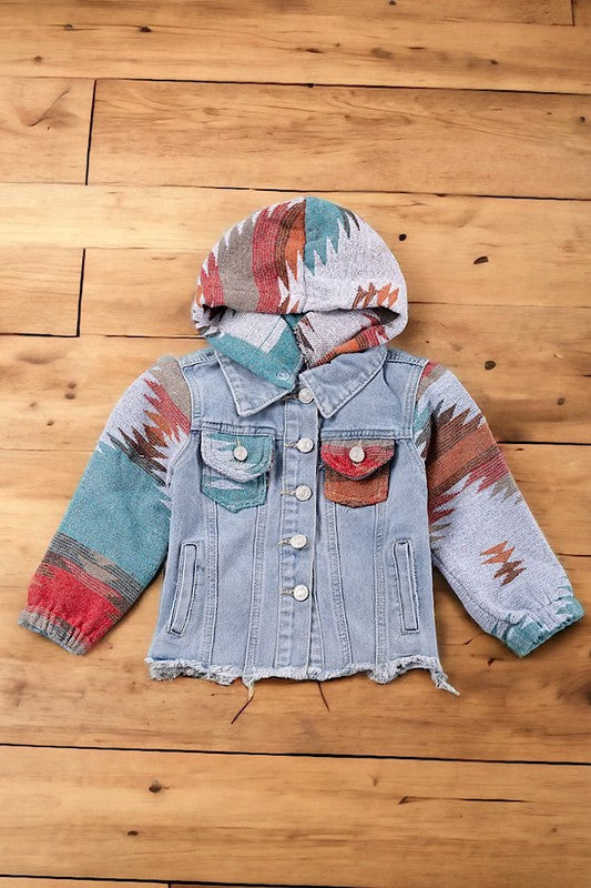 Kids Aztec and Hood Denim Jacket