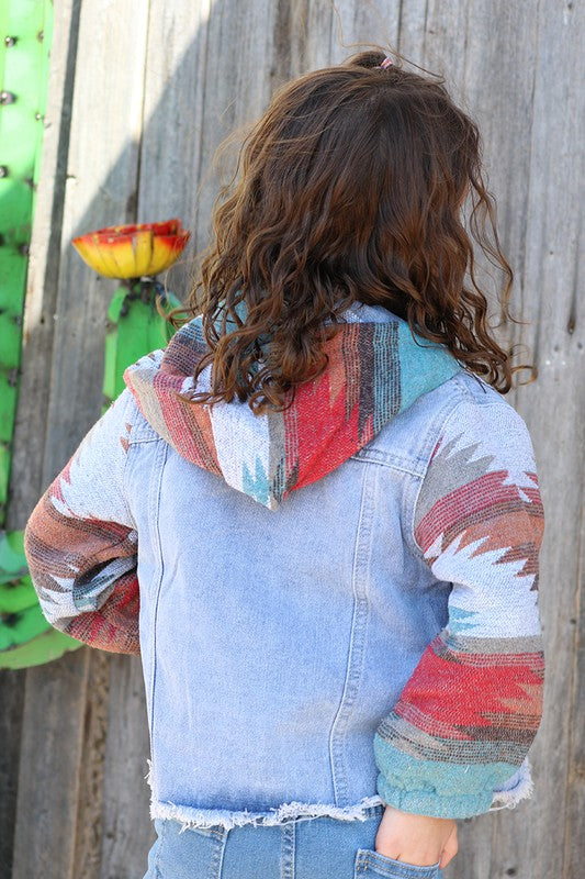 Kids Aztec and Hood Denim Jacket