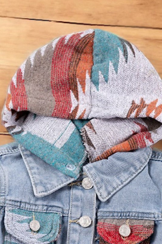 Kids Aztec and Hood Denim Jacket