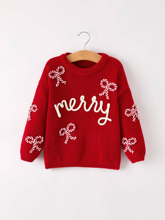 "Merry" Bow Candy Cane Sweater