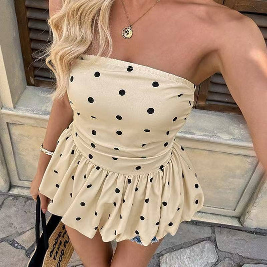 Polka Dot Strapless Peplum Top