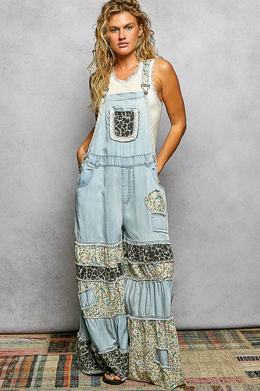 Mixed Ruffle Wide Leg Overall