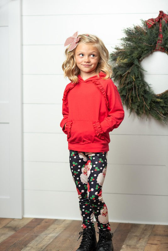 Girls Red Ruffle Hoodie Santa Set