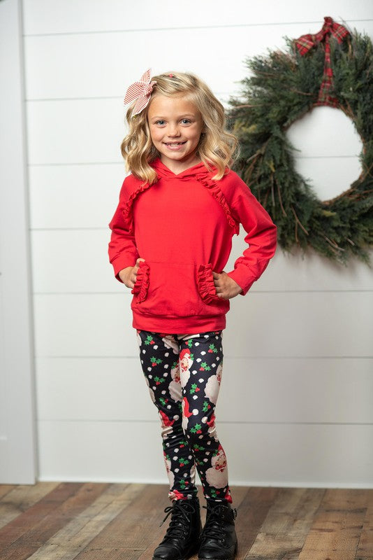 Girls Red Ruffle Hoodie Santa Set