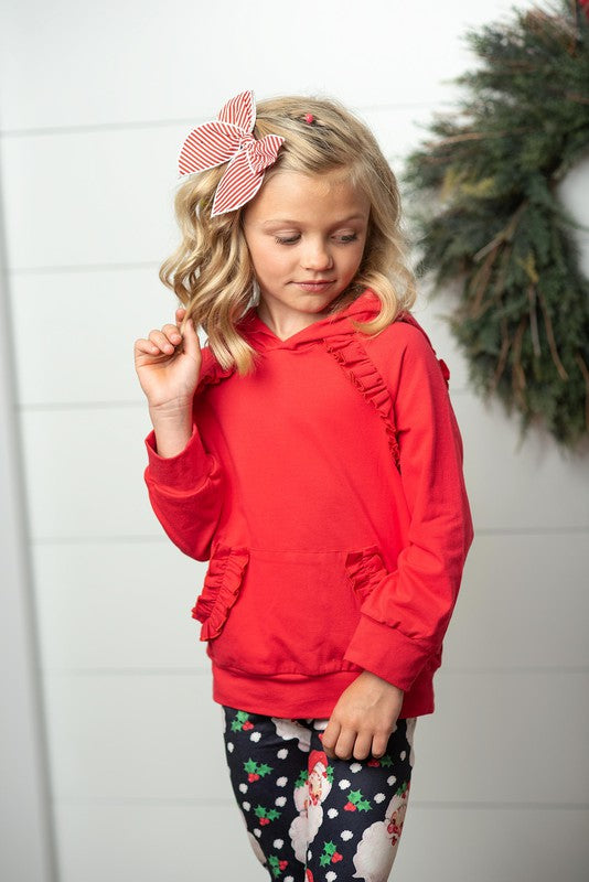 Girls Red Ruffle Hoodie Santa Set