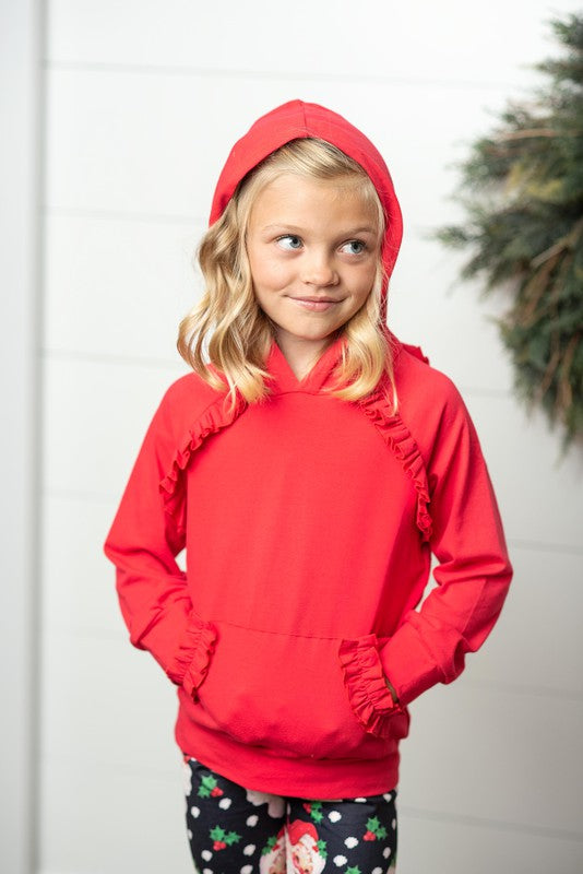Girls Red Ruffle Hoodie Santa Set