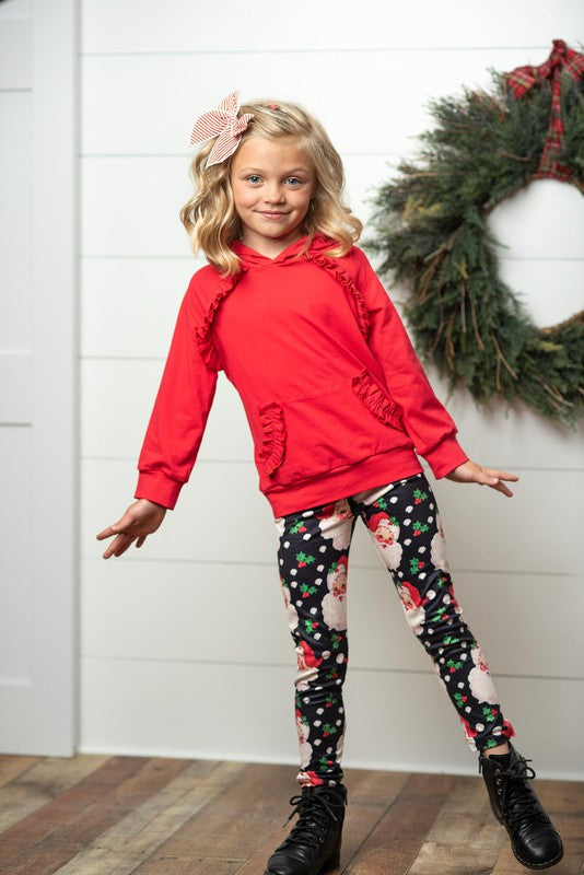 Girls Red Ruffle Hoodie Santa Set