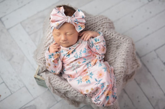 Infant Pink Baby Gown Bow Headband 0-3mo