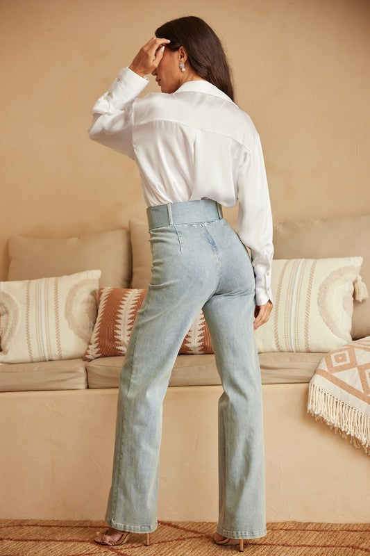 High Waist Denim Stretch Pants