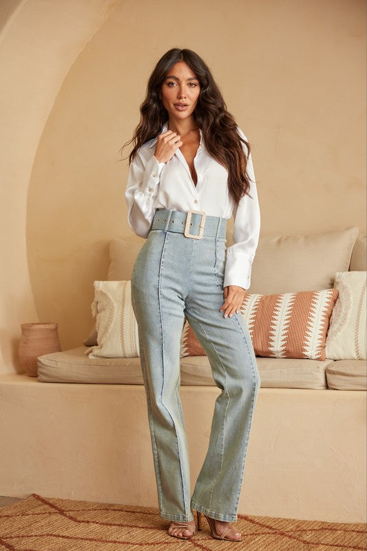 High Waist Denim Stretch Pants