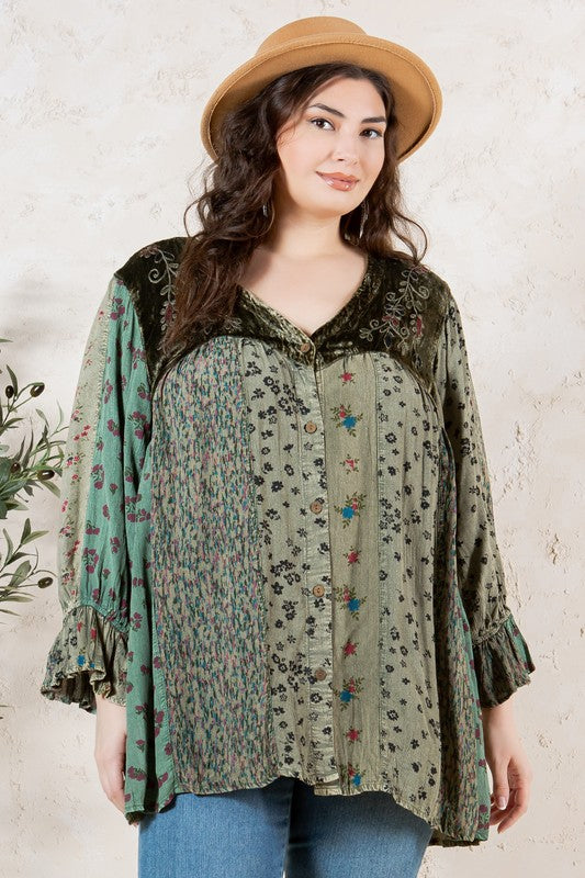 Plus Vintage Bohemian Velvet Top