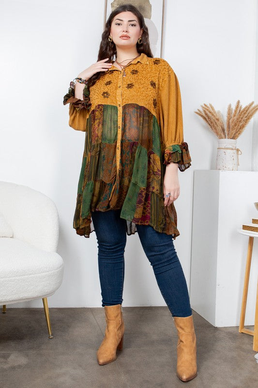 Plus Boho Patchwork Jhabla Top