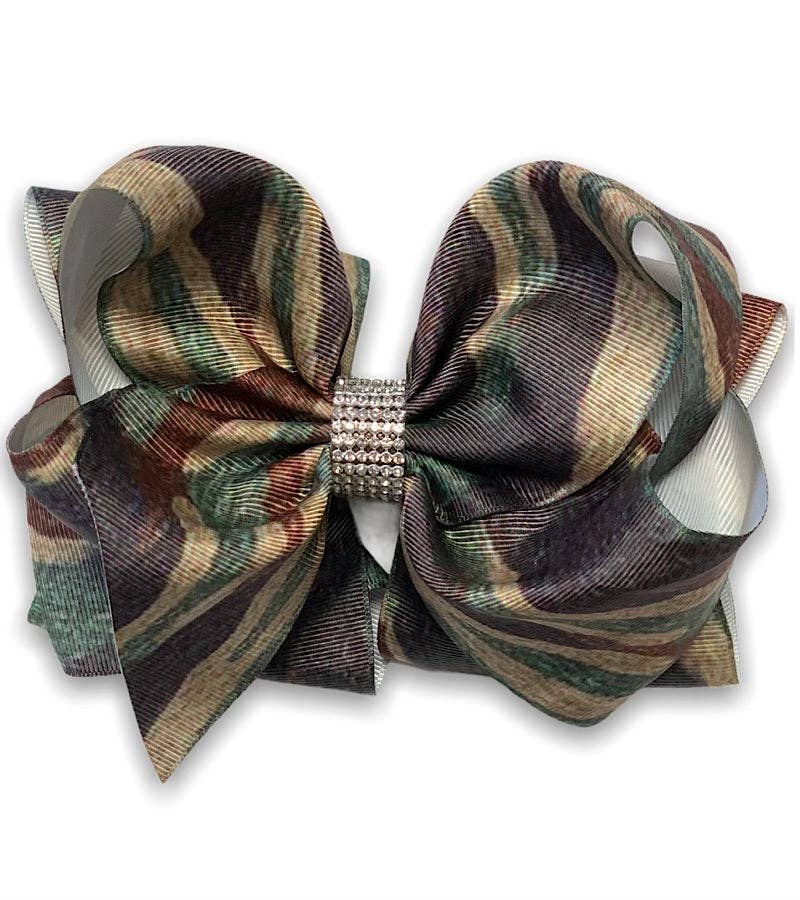 CAMOUFLAGE PRINTED HAIR BOW. 7.5"