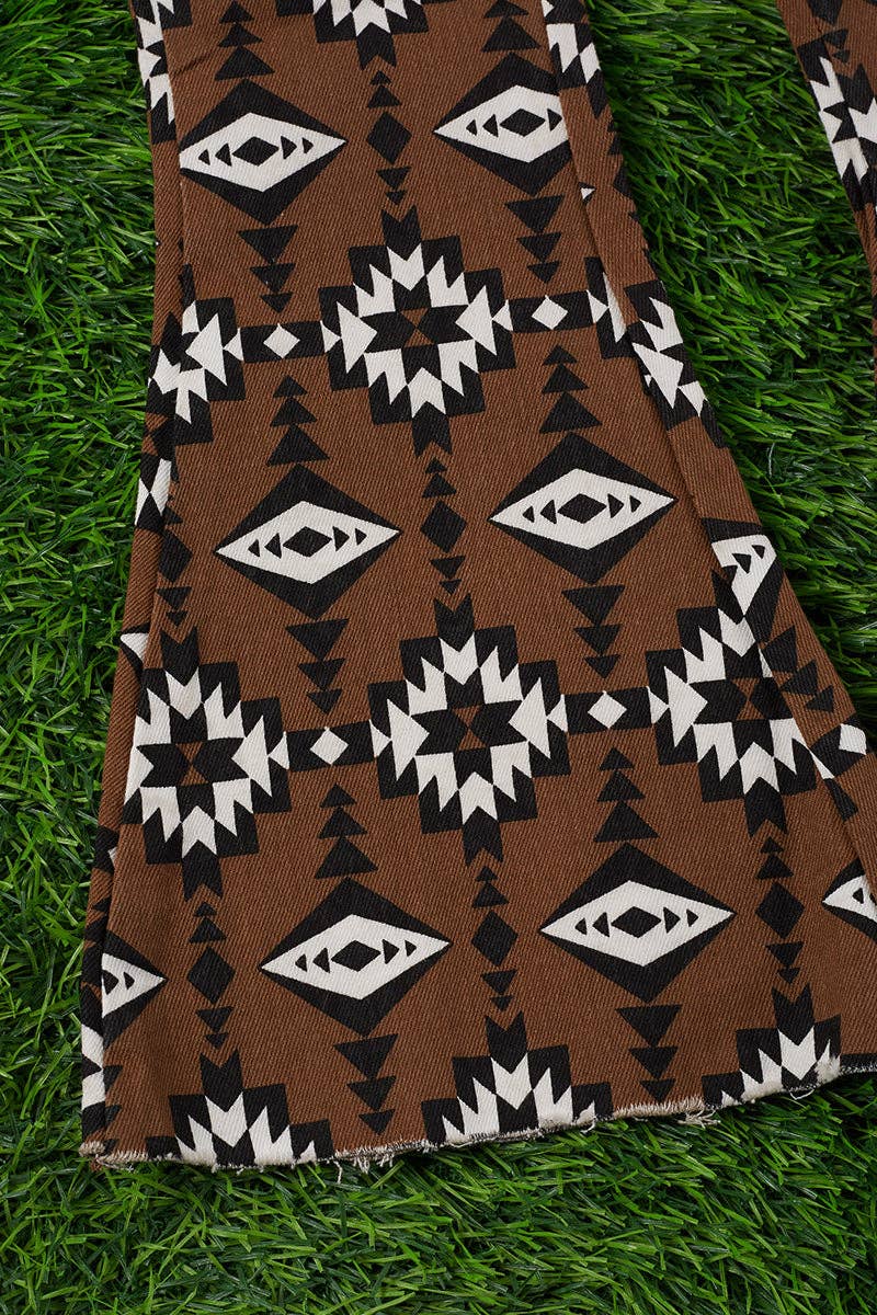 Brown Aztec Bootcut Denim Pants.