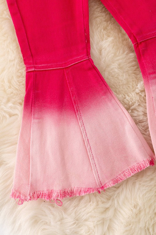 Girls Tie Dye Fuchsia Bell Jeans