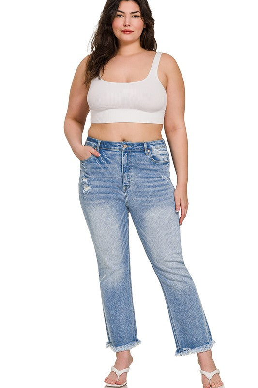 Plus Raw Hem Cropped Jean