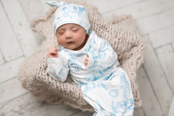 Infant Cowboy Baby Gown Hat Set 0-3mo