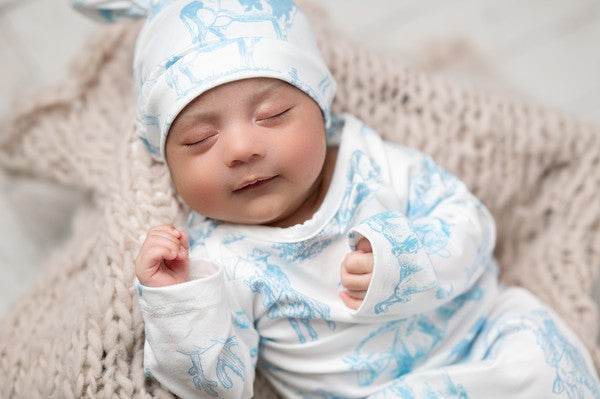 Infant Cowboy Baby Gown Hat Set 0-3mo