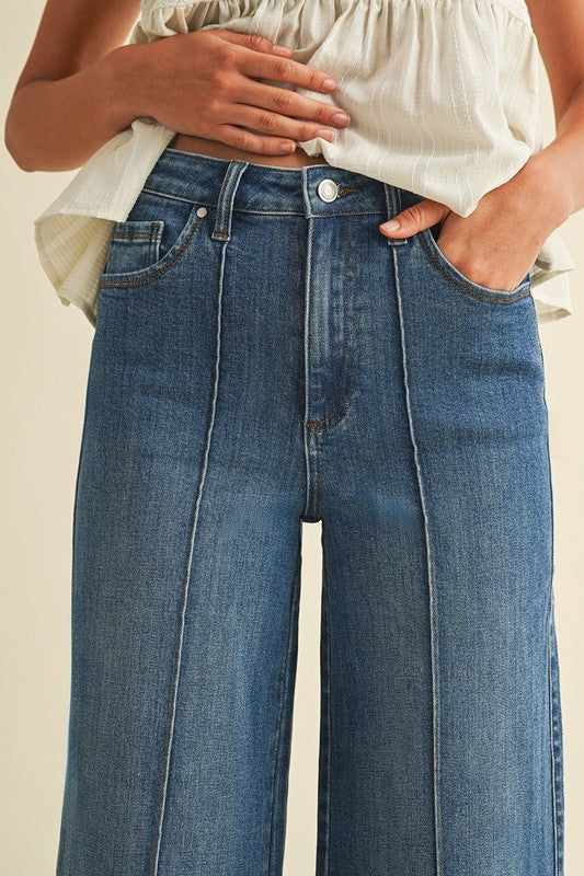 Stretch High Rise Pin Tuck Wide Leg