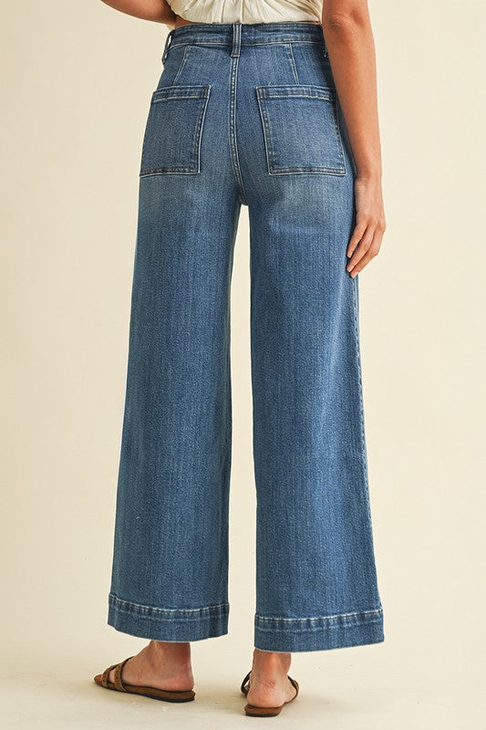 Stretch High Rise Pin Tuck Wide Leg
