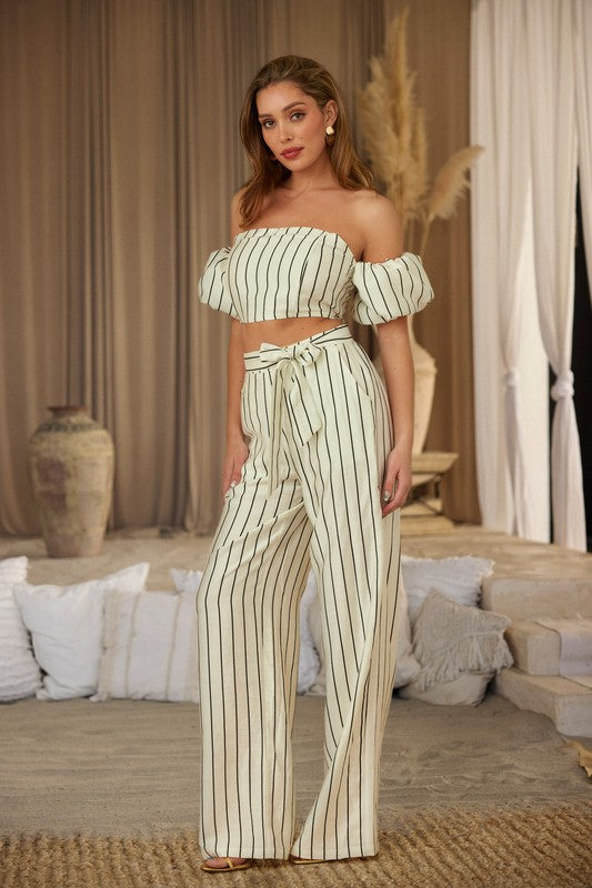Striped Two Piece Off Shoulder Set