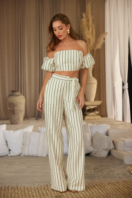 Striped Two Piece Off Shoulder Set