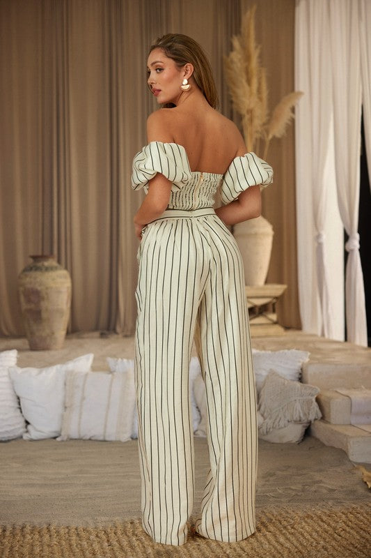 Striped Two Piece Off Shoulder Set