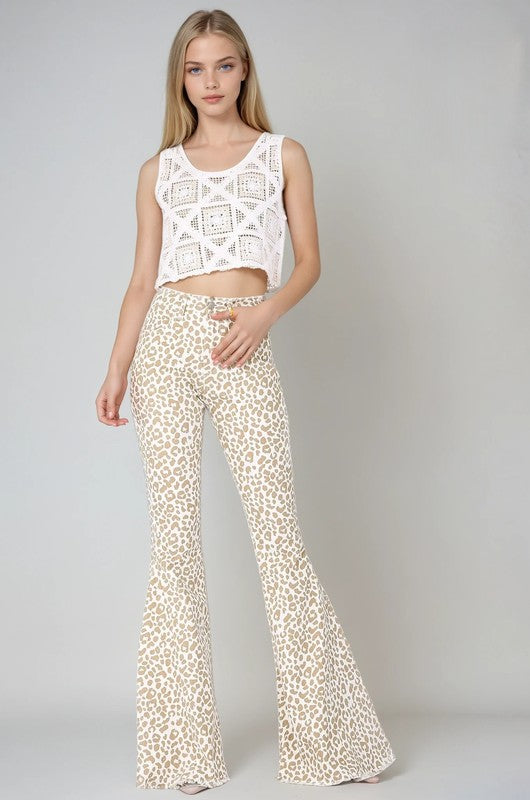 Boho Leopard Print Bellbottom Jeans