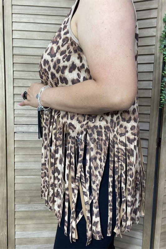 Plus Leopard Tank w/fringe Tassels