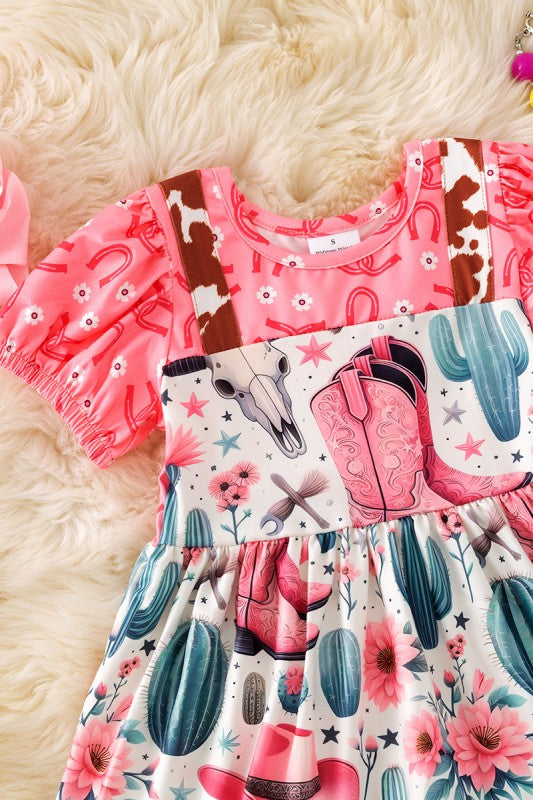 Girls Wild West Dress w/ Bubble Sleeve