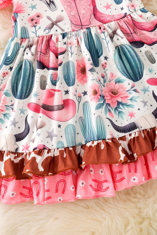Girls Wild West Dress w/ Bubble Sleeve
