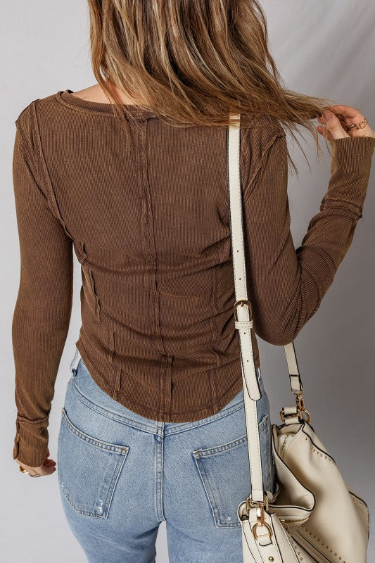 Brown Ribbed Long Sleeve