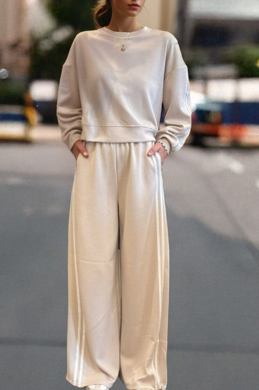 Cream Varsity Pullover Set